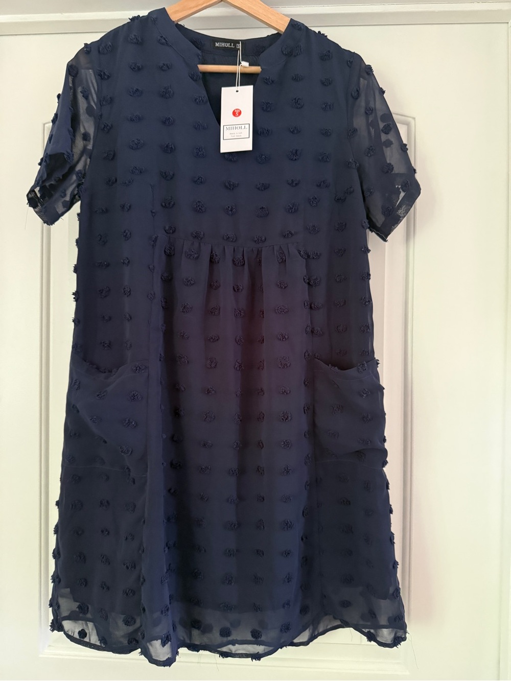 Michele Navy Textured Mini Dress with Pockets